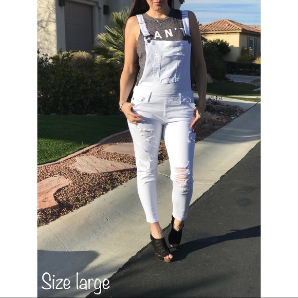 Kan Can White Long Distressed Overall - Picture 3 of 8